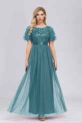 W&M Light Up Beauty Lake Blue Sequin Floor-Length Elegant Maxi Party Dress